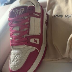 Louis Vuitton Pink and White Sneakers with Chic Design